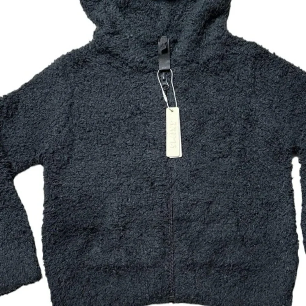 SKIMS kids 2T/3T unisex sherpa hoodie full zip up onyx black NWT MSRP $88